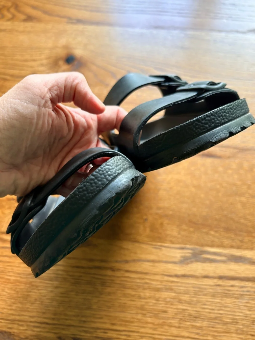 Birkenstock Arizona EVA Black Two-Strap Sandals with Buckles- mens 8, ladies 10.